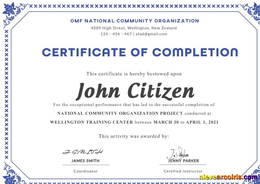 USA Completion certificate, version 3